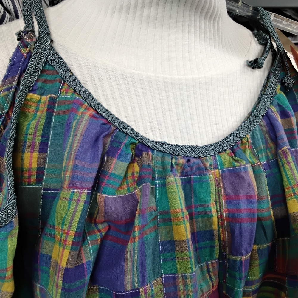 3999 Size Large Petite Sleeveless Plaid Wide-Leg Jumpsuit - Multicolor - Picture 2 of 5